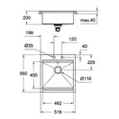 GROHE Мийка для кухні 518 x 560 мм, 1 чаша, матова, в рівень зі стільницею (31583SD0) (31583SD0) фото 2 Aquada.com.ua