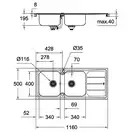 GROHE Мийка для кухні 1160 x 500 мм з ексцентриком, 2 чаши, матова (31588SD0)