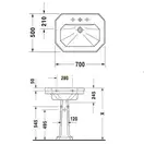 Подвесной умывальник Duravit 1930, 3 отверстие под смеситель (0438700030) фото 6 Aquada.com.ua