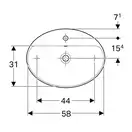 GEBERIT VARIFORM умывальник накладной, овальной формы, 60*45см, с полкой для отверстия под смеситель, с  переливом (500.772.01.2) фото 2 Aquada.com.ua