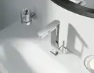Смеситель для раковины высокий Grohe Plus L-Size с выдвижным изливом (цвет - хром), с донным клапаном (23844003) фото 3 Aquada.com.ua
