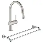 Набор Grohe смеситель для кухни с выдвижным изливом Minta 32321DC2 + полотенцедержатель Essentials Authentic 40654001 (32321DC240654001)