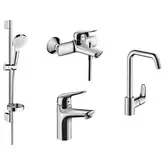 Набор смесителей для ванны и кухни 4-в-1 Hansgrohe Novus/Crometta/Focus (цвет - хром) (1162019)