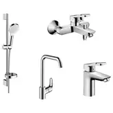Набор смеситель для ванны и кухни 4-в-1 Hansgrohe Logis Loop/Crometta/Focus (цвет - хром) (1172019)