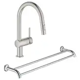 Набор Grohe смеситель для кухни с выдвижным изливом Minta 32321DC2 + полотенцедержатель Essentials Authentic 40654001 (32321DC240654001)