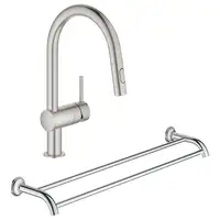 Набор Grohe смеситель для кухни с выдвижным изливом Minta 32321DC2 + полотенцедержатель Essentials Authentic 40654001 (32321DC240654001)