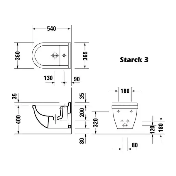 Биде подвесное Duravit Starck 3 54х36,5 см (2230150000) фото 3 Aquada.com.ua