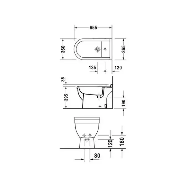 Биде напольное Duravit Starck3 65,5х36,5 см, цвет белый (удлиненное) (2234100000) фото 4 Aquada.com.ua
