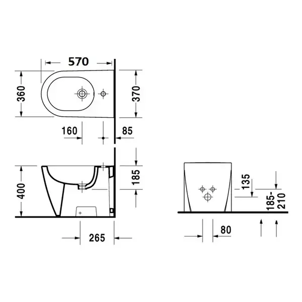 Биде напольное Duravit Starck2 57х37 см, цвет белый (2255100000) фото 4 Aquada.com.ua