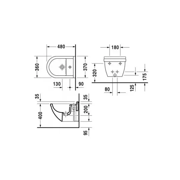 Биде подвесное Duravit Starck 3 48х37 см (2281150000) фото 4 Aquada.com.ua