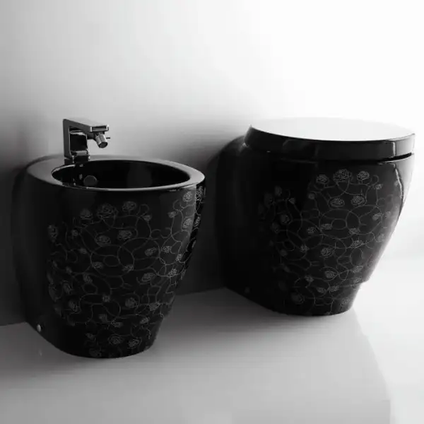 Биде напольное Simas Bohemien, чёрный с декором (BO04nero-decorTP) фото 2 Aquada.com.ua