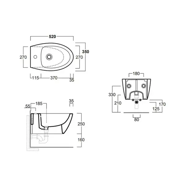 Биде подвесное Simas LFT Spazio 52х35 см (крепление в комплекте) (LFT19+F85) фото 3 Aquada.com.ua
