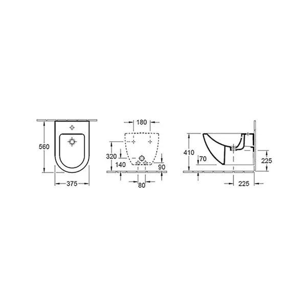 VILLEROY & BOCH VERITY DESIGN биде 37*56см подвесное, 1 отверстие для смесителя (54030001) фото 2 Aquada.com.ua