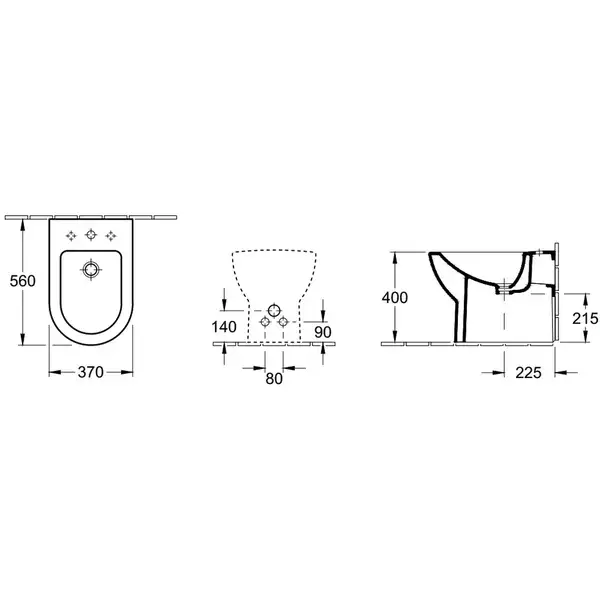 VILLEROY & BOCH SUBWAY биде 37*56см напольное с 1 отв. под смеситель, цвет белый С+ (741000R1) фото 2 Aquada.com.ua