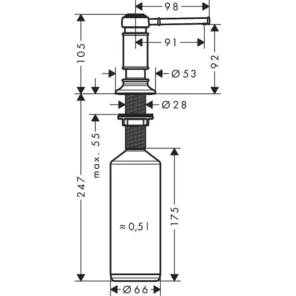 Дозатор кухонний для миючого Axor Montreux 500 ml врізний, хром (42018000)