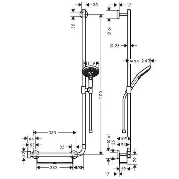 Душевой гарнитур Hansgrohe Raindance Select S 120 3jet EcoSmart 9 л/мин со штангой 110 см (цвет - хром/белый) (26327400) фото 2 Aquada.com.ua
