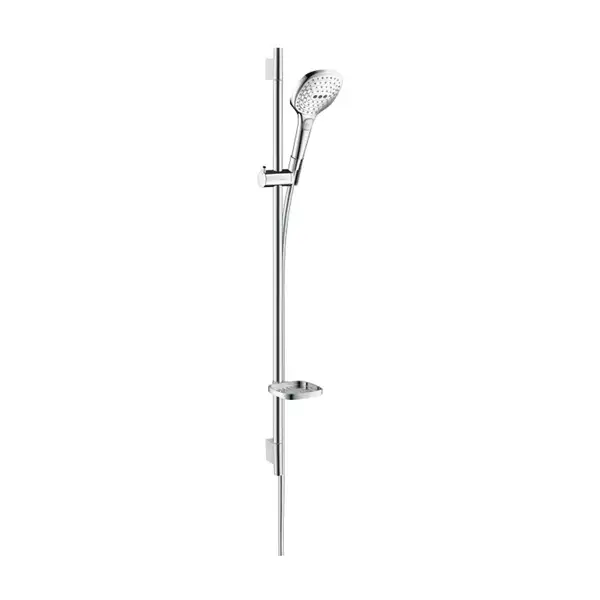 Душевой гарнитур Hansgrohe Raindance Select 120 3jet EcoSmart 9 л/мин со штангой 90 см и мыльницей (цвет - хром/белый) (26623400) фото 1 Aquada.com.ua