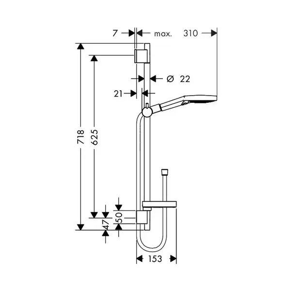 HANSGROHE Душевой набор, 0,65 м, хром Raindance Select S 120/ Unica S Puro (26630000) фото 2 Aquada.com.ua