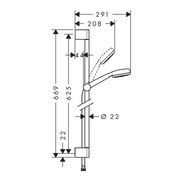 Душевой гарнитур Hansgrohe Crometta 1jet со штангой 65 см (цвет - хром/белый) (26652400) фото 2 Aquada.com.ua