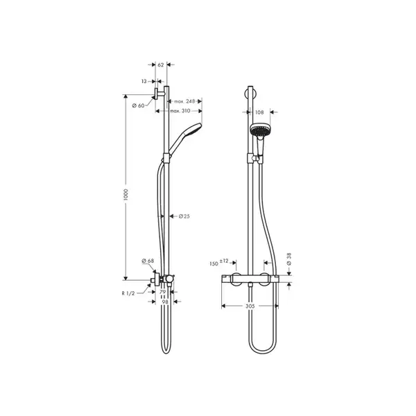 Душевой гарнитур с термостатом Hansgrohe Croma Select E (цвет - хром/белый) (27248400) фото 2 Aquada.com.ua