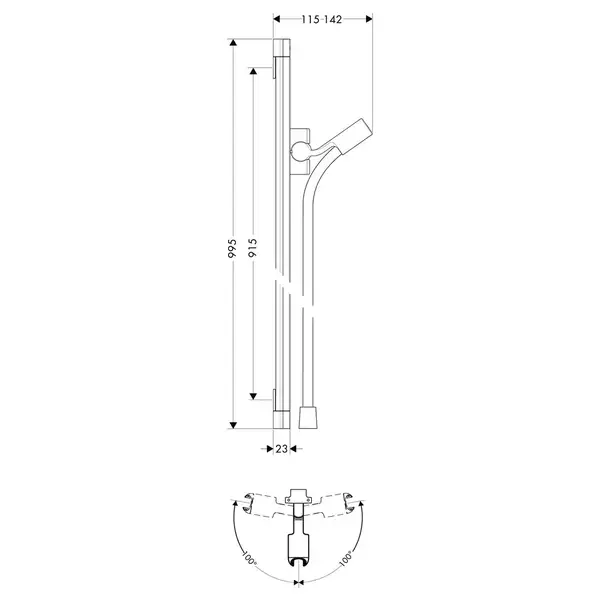 Душевая штанга Hansgrohe PuraVida 90 см со шлангом (цвет - хром) (27844000) фото 2 Aquada.com.ua