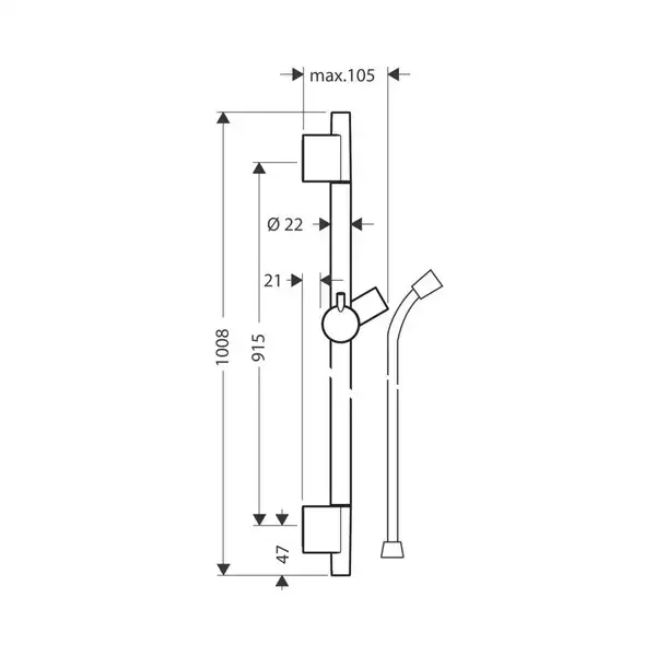 Душова штанга Hansgrohe Unica S Pura 90 см зі шлангом 160 см, золото поліроване (28631990)