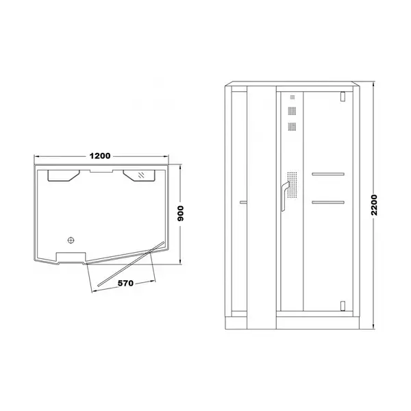 Паровой бокс Devit Soul 1200 × 900 х h2200 мм (стекло прозрачное) правое открывание (FEN8912WR) фото 2 Aquada.com.ua