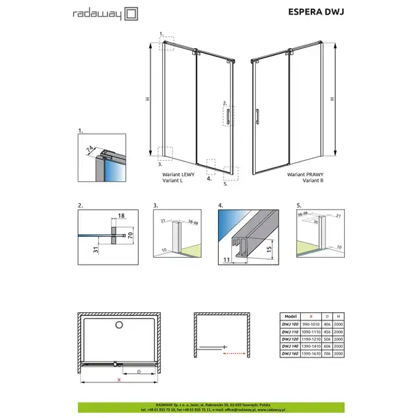 Душевая дверь Radaway Espera DWJ 120 Mirror 120х200 см (профиль - хром; стекло - прозрачное) (380111-01R)