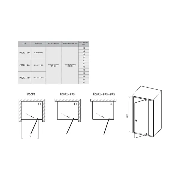 Душевые двери Ravak Pivot PDOP2-100 (профиль - белый; стекло - Transparent (прозрачный)) (03GA0101Z1) фото 2 Aquada.com.ua