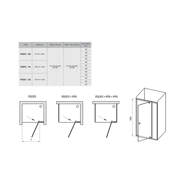 Душевые двери Ravak Pivot PDOP2-100 (профиль - сатин; стекло - Transparent (прозрачный)) (03GA0U00Z1) фото 2 Aquada.com.ua