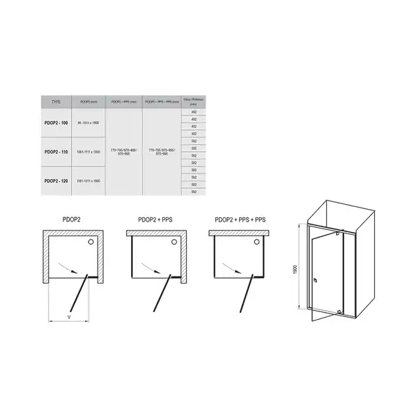 Душевые двери Ravak Pivot PDOP2-110 (профиль - белый; стекло - Transparent (прозрачный)) (03GD0101Z1) фото 2 Aquada.com.ua