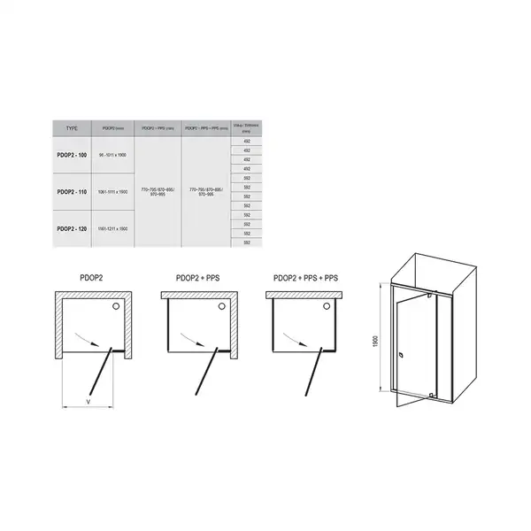 Душевые двери Ravak Pivot PDOP2-110 (профиль - полированный алюминий; стекло - Transparent (прозрачный)) (03GD0C00Z1) фото 2 Aquada.com.ua