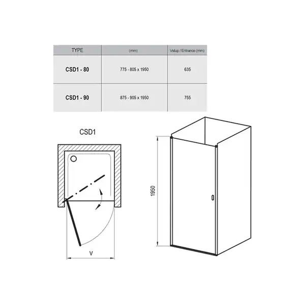 Ravak Chrome CSD1-80 Душові двері, полір. алюміній (0QV40C00Z1)