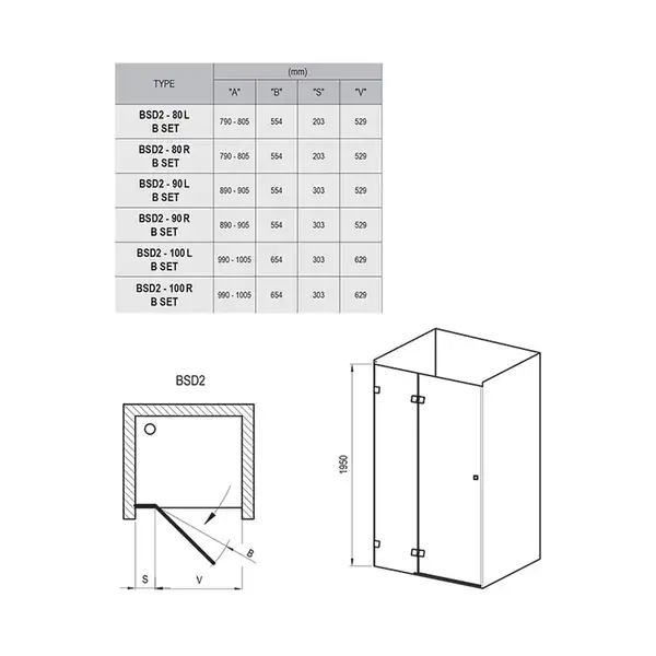 Душевые двери Ravak Brilliant BSD2-100 A-R (профиль - хром; стекло - Transparent (прозрачный)) (0UPAAA00Z1) фото 2 Aquada.com.ua