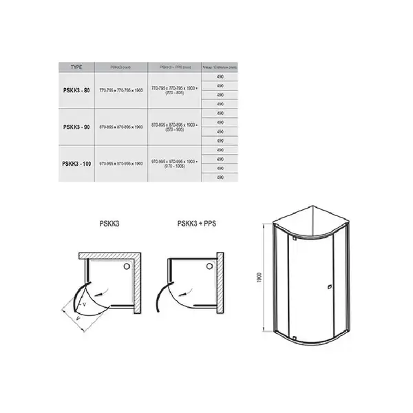 Душевая кабина Ravak Pivot (профиль - белый; стекло - Transparent (прозрачный)) PSKK3-80, h=1900 мм (37644100Z1) фото 2 Aquada.com.ua