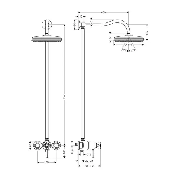 Душевая система с термостатом Axor Montreux Showerpipe (цвет - хром) (16570000) фото 3 Aquada.com.ua