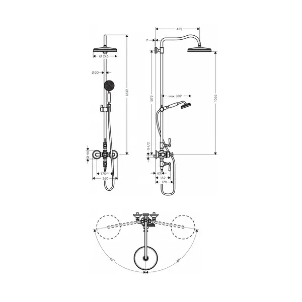 Душевая система с термостатом Axor Montreux Showerpipe (цвет - хром/белый) (16572000) фото 3 Aquada.com.ua
