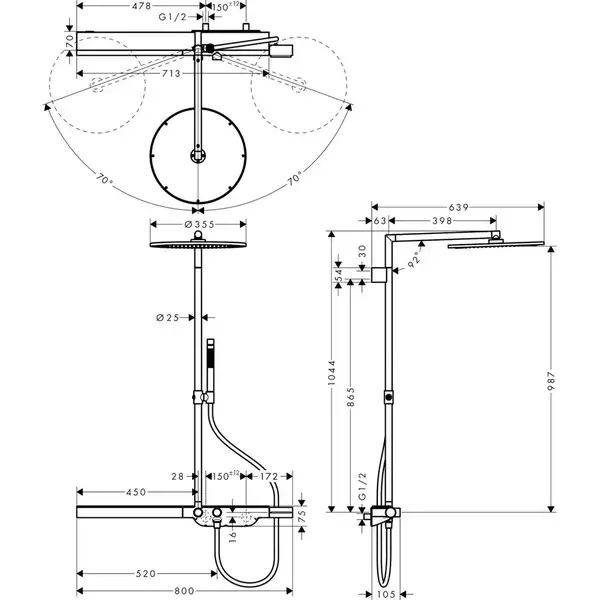 Axor Showerpipe 800 Душевая система 350 1jet, хром (27984000)