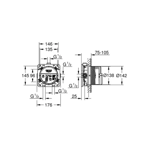 Душевая система скрытого монтажа Grohe Eurocube (цвет - хром) (234090SB) фото 12 Aquada.com.ua