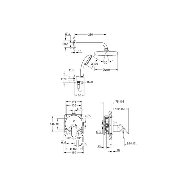 GROHE Душевая система скрытого монтажа Grohe Eurosmart Cosmopolitan с Tempesta 210 (25219001) фото 2 Aquada.com.ua