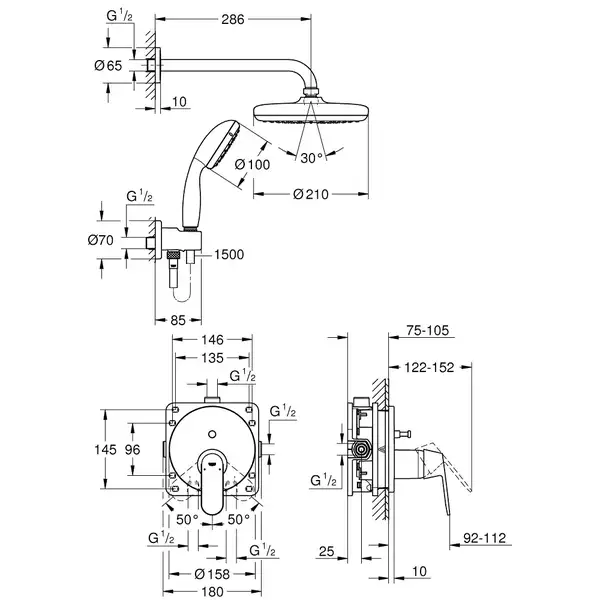 Душова система прихованого монтажу зі змішувачем Grohe Eurosmart Cosmopolitan (25219001)