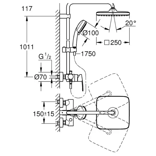 Душова система зі змішувачем для душа Grohe New Tempesta Cosmop. System (26692000)