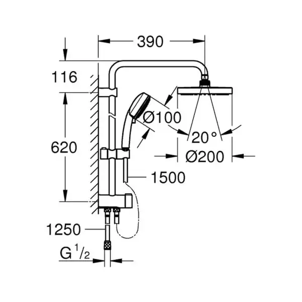 GROHE Душова система Flex із перемикачем настінного монтажу Tempesta Cosmopolitan System 200  (27394002) фото 2 Aquada.com.ua