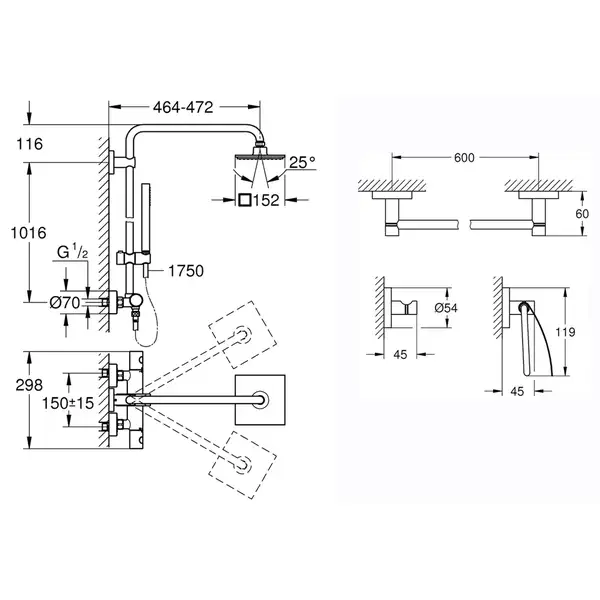 Комплект Grohe душевая система Euphoria 27932000 + набор аксессуаров Essentials 40775001 (2793200040775000)