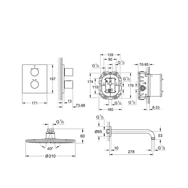 Душевая система скрытого монтажа Grohe Grohtherm 3000 Cosmopolitan (34408000) фото 5 Aquada.com.ua