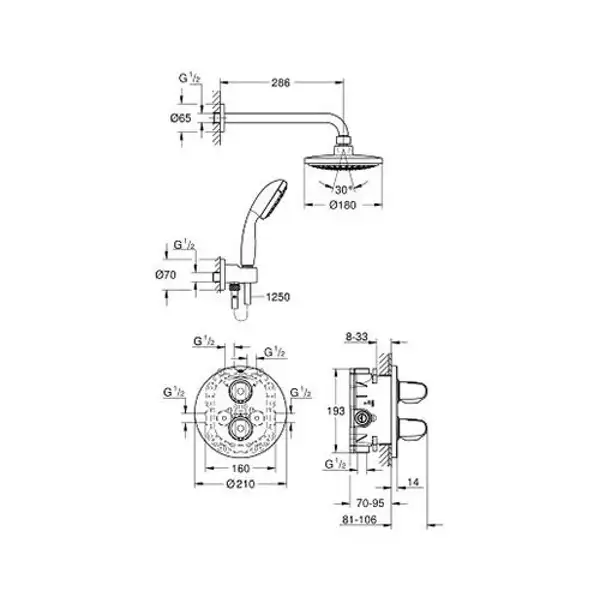 Душевая система скрытого монтажа с термостатом Grohe Grohtherm 1000 (34582000) фото 5 Aquada.com.ua