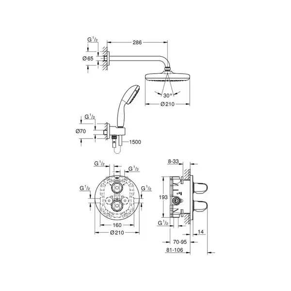 GROHE Душовий комплект із системою Tempesta 210 Grohtherm 1000  (34614001) фото 2 Aquada.com.ua