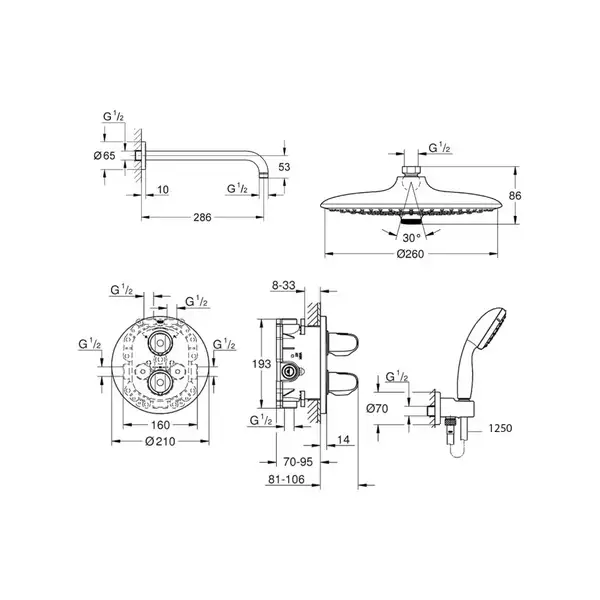 Душевая система скрытого монтажа Grohe (цвет - хром) (3461400A) фото 3 Aquada.com.ua