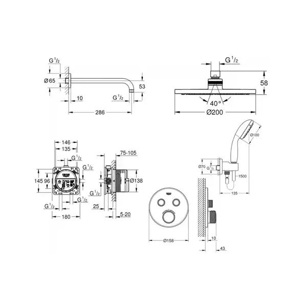Grohe Grohtherm Smartcontrol Набор для комплектации душа с New Tempesta Cosmopolitan 200 (3461400L)