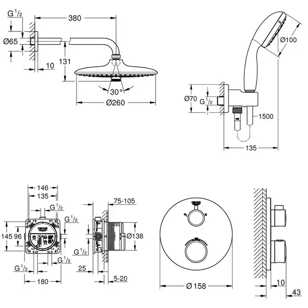 GROHE Набор скрытого монтажа для душа Grohtherm  (34614SC5) (34614SC5) фото 2 Aquada.com.ua